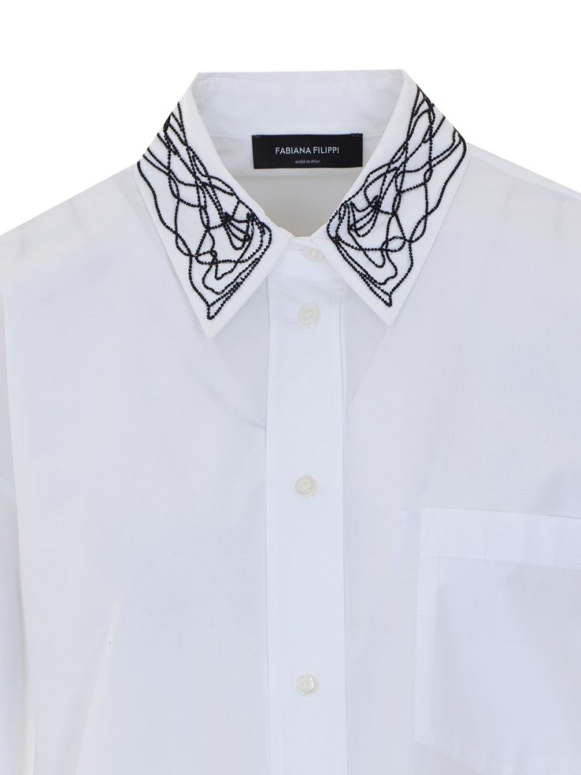 Fabiana Filippi Black Embroidered Classic Button-Down Cotton Shirt