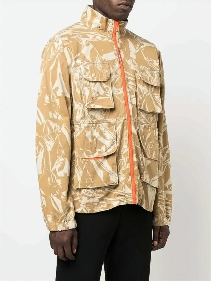 Aries Arise Beige Abstract Leaf Pattern Utility Jacket