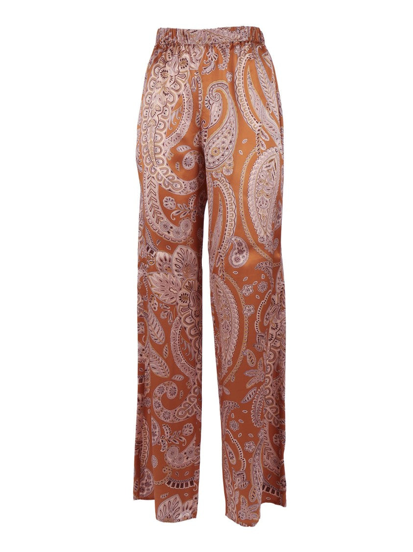 Antonelli Firenze Paisley Wide Leg Silk Straight-Leg Pants
