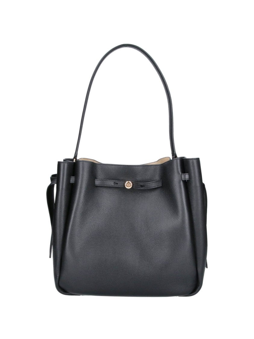 Tory Burch Black Romy Large Leather Bucket Bag
