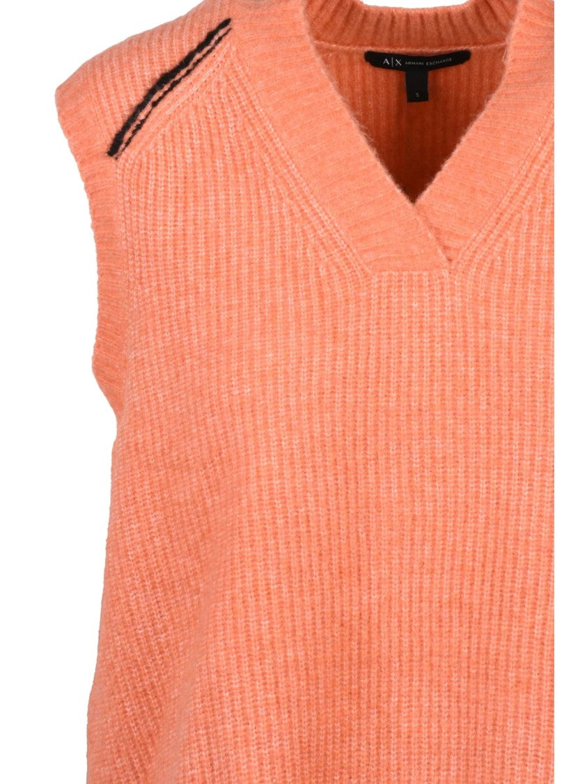 Armani Exchange Sleeveless Knit Vest With V-Neckline And Ribbed Texture