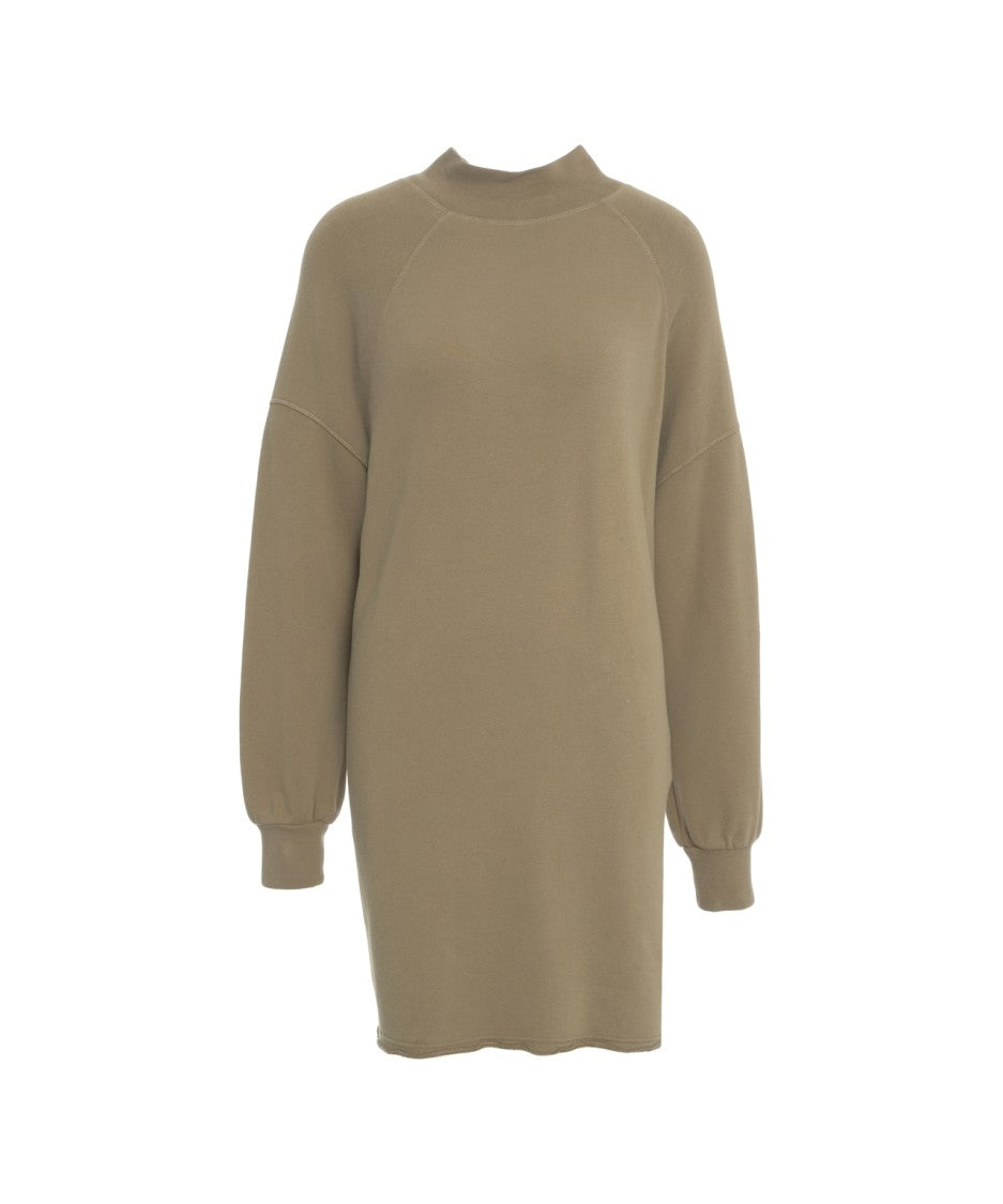 American Vintage Oversized Brown Sweatshirt Dress With High Collar And Raglan Sleeves