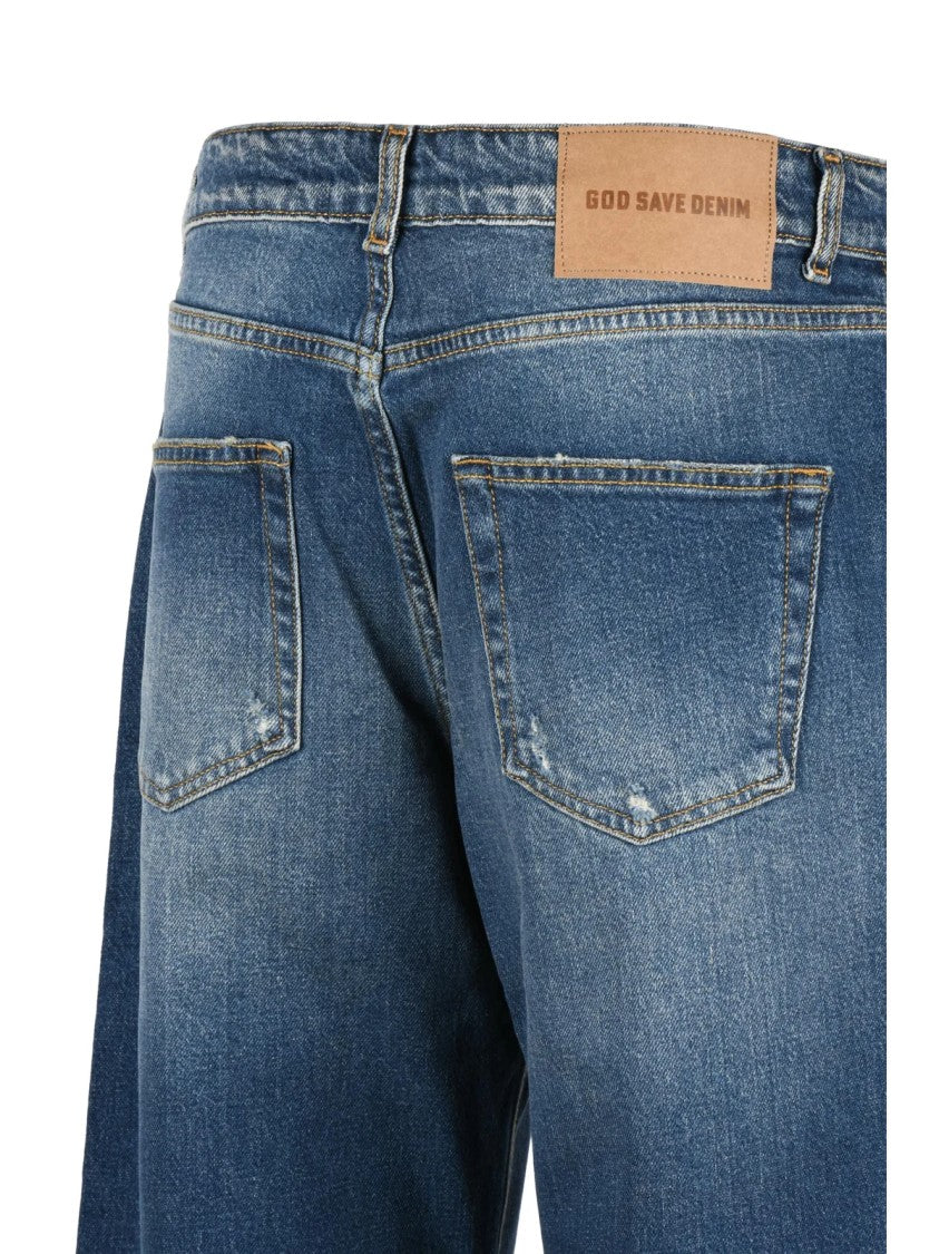 God Save Denim Blue Rigid Straight Wide-Leg Jeans