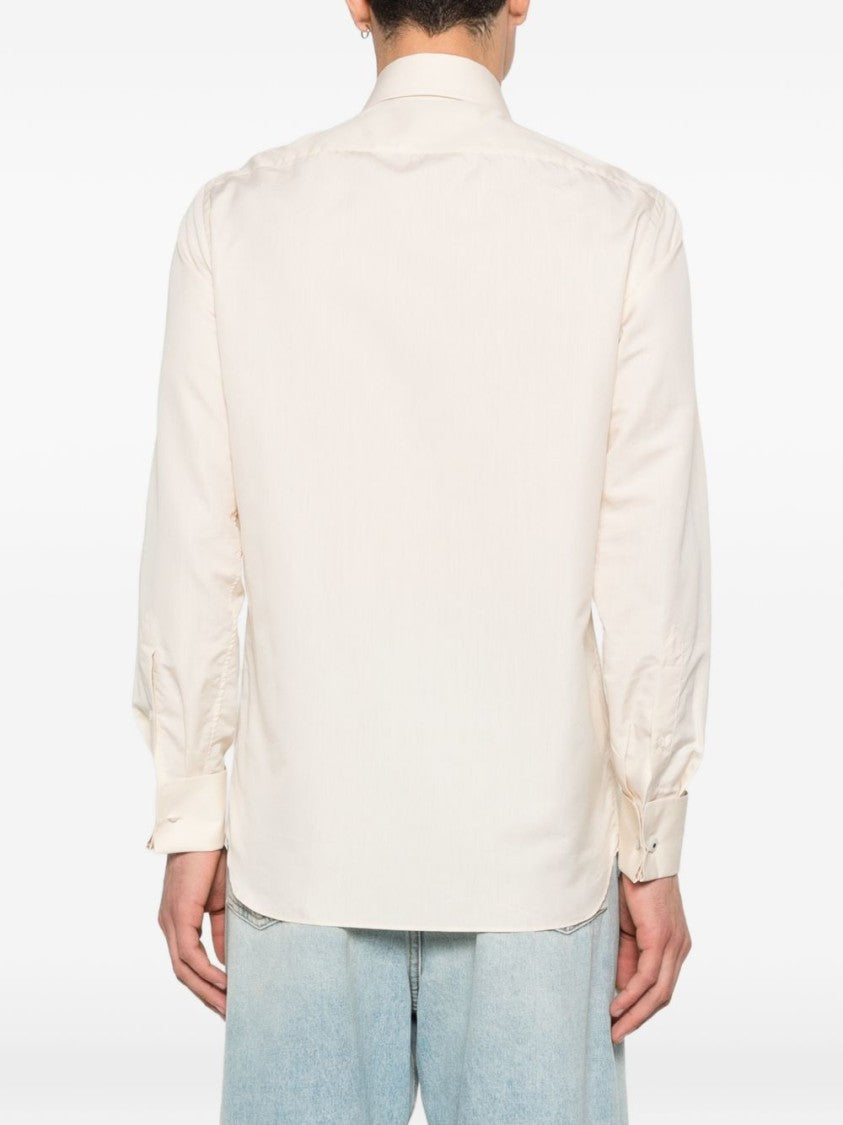 Lardini Textured Cream Button-Up Shirt With Long Sleeves