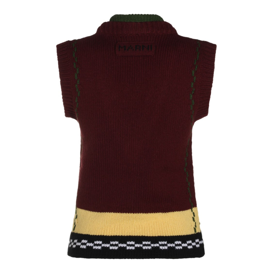 Marni Sleeveless Burgundy Sweater Vest With Geometric Pattern