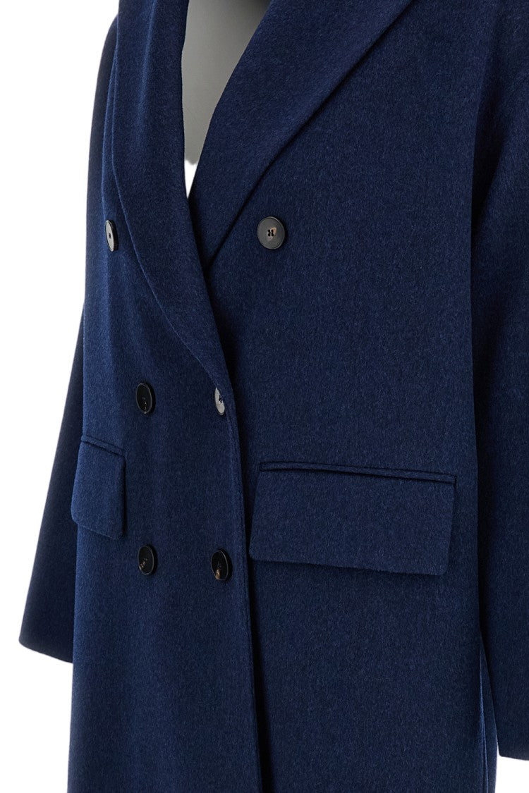 Alberto Biani Blue Double-Breasted Wool Coat