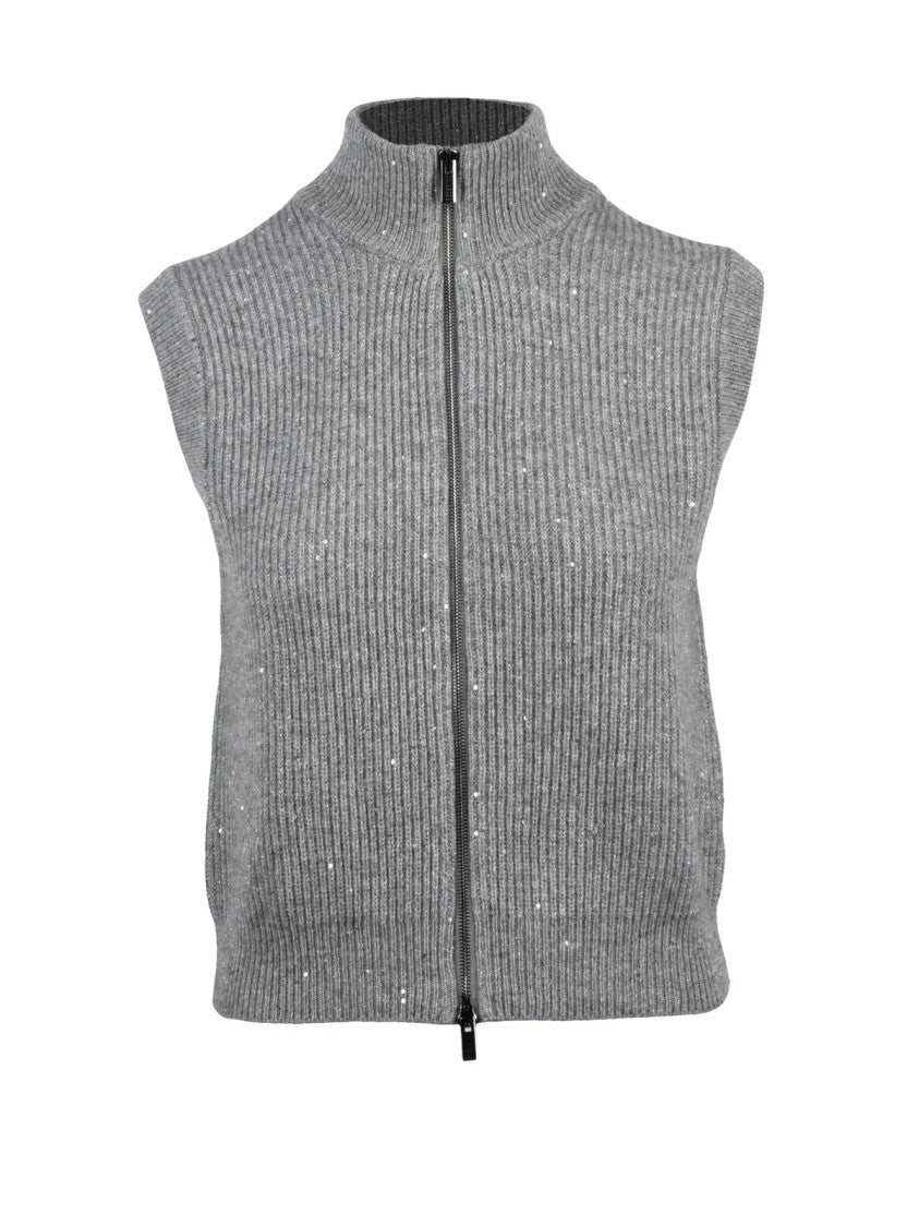 Peserico Grey Metallic Fiber Virgin Wool-Cashmere Vest