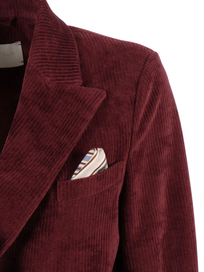 Circolo 1901 Structured Double-Breasted Corduroy Jacket With Striped Pocket Square