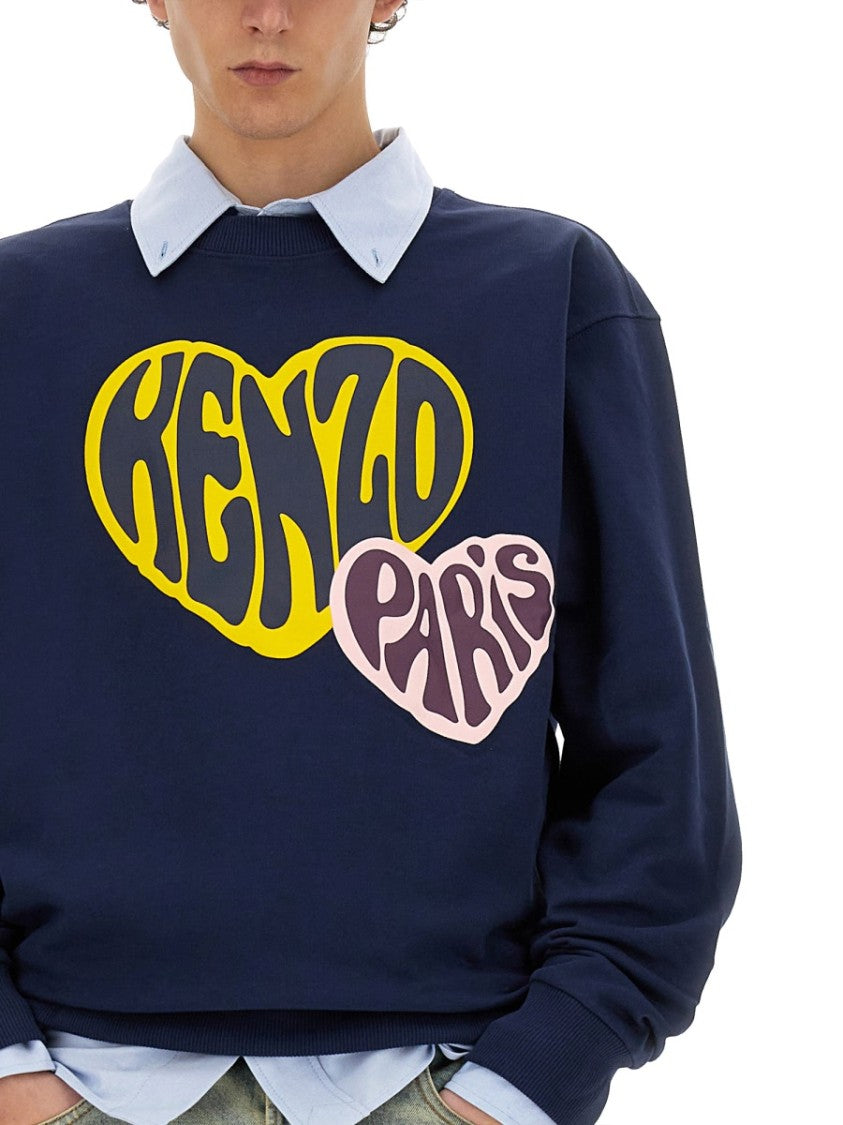 Kenzo Blue Sweatshirt With Graphic Heart Logo