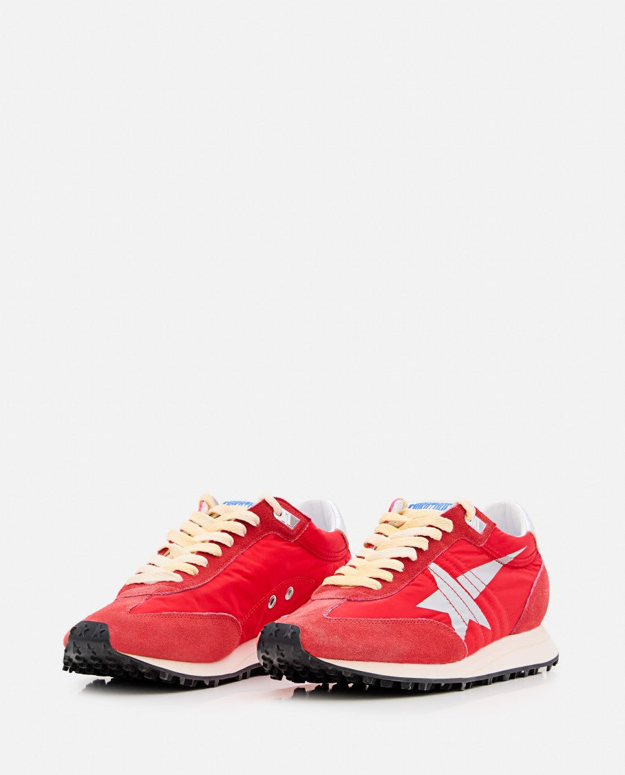 Golden Goose Lace-Up Low-Top Sneakers With Red Suede Overlays