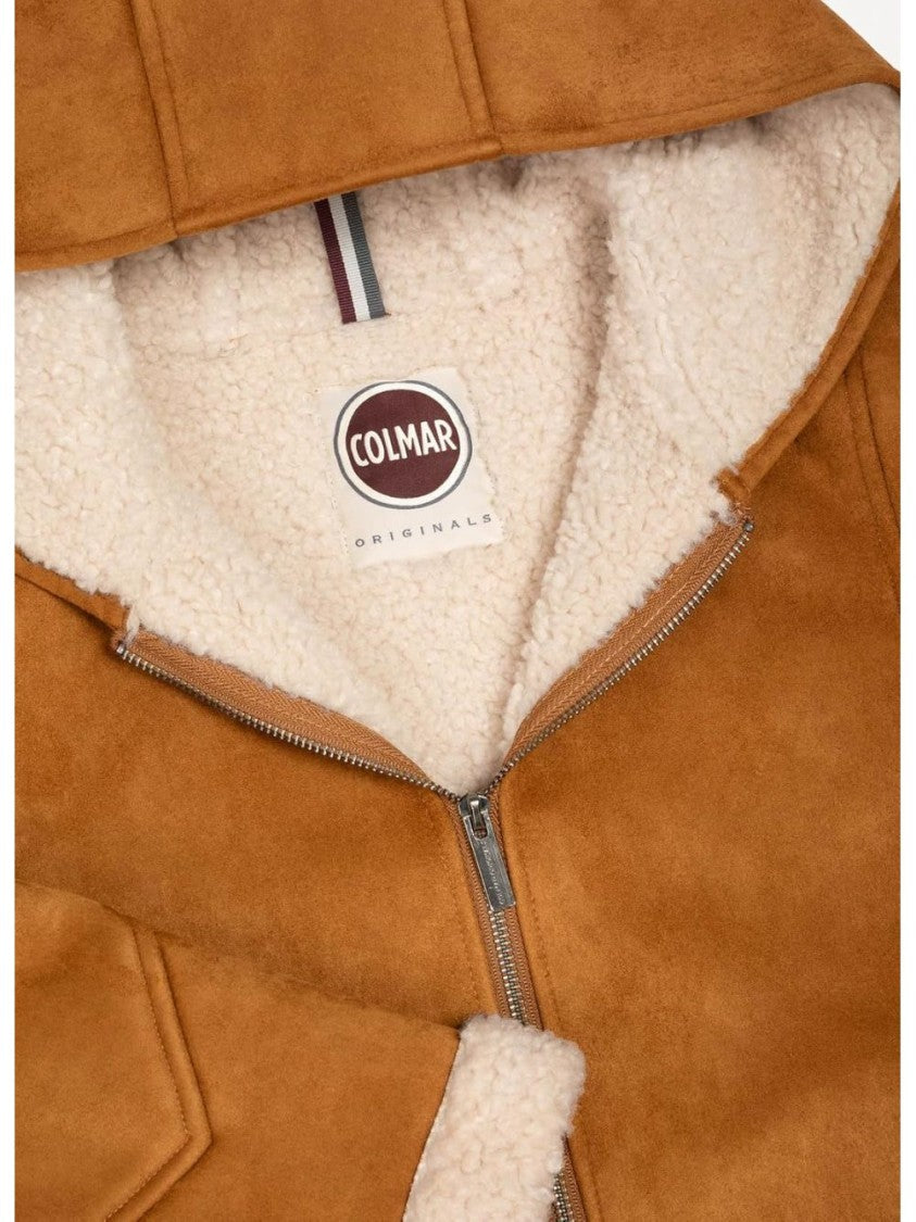 Colmar Cropped Plush Shearling Lined Hooded Jacket