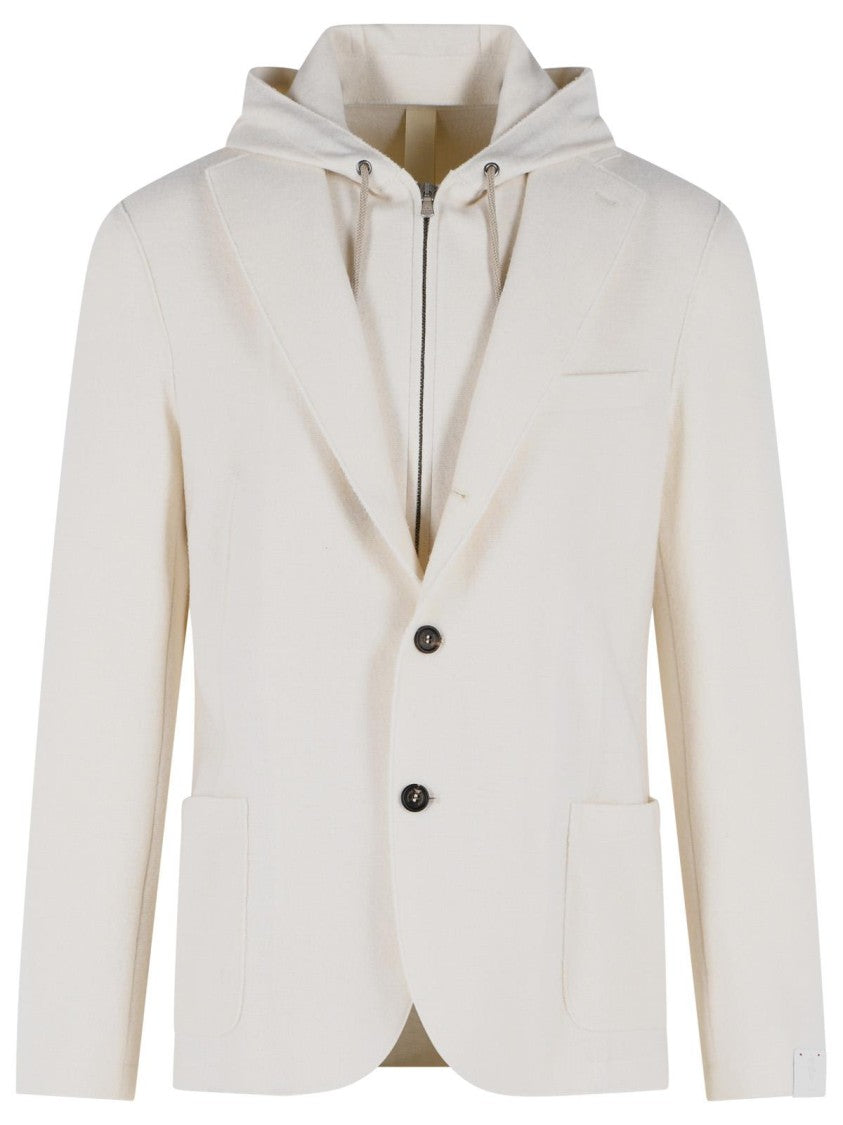 Eleventy Cream Wool Hooded Blazer