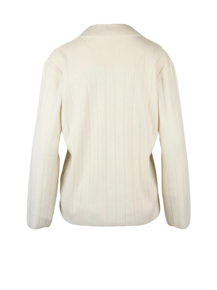 Max Mara Pure Cashmere V-Neck Sweater With Ribbed Knit Texture