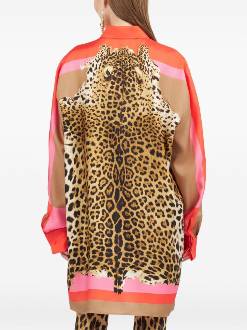 Roberto Cavalli Oversized Button-Down Dress With Color-Block