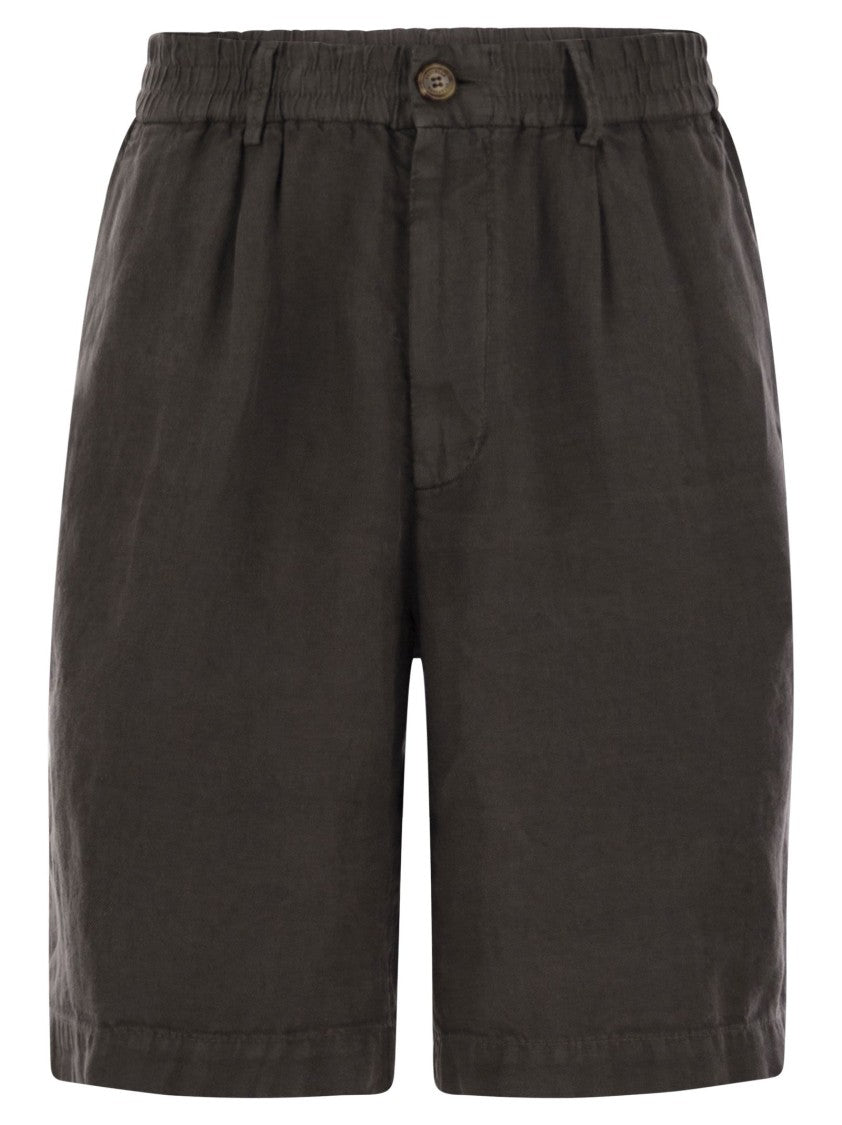 Brunello Cucinelli Bermuda Shorts In Light Délavé Linen Canvas