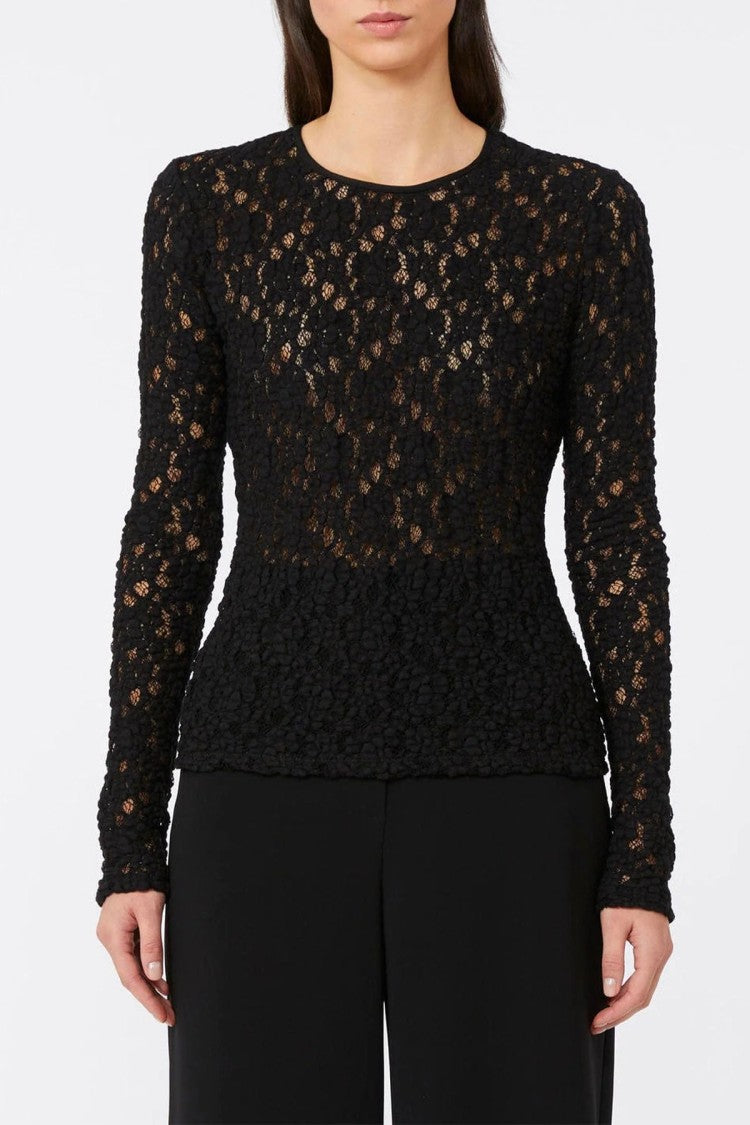 Max Mara Long-Sleeve Fitted Top With Delicate Lace Detail