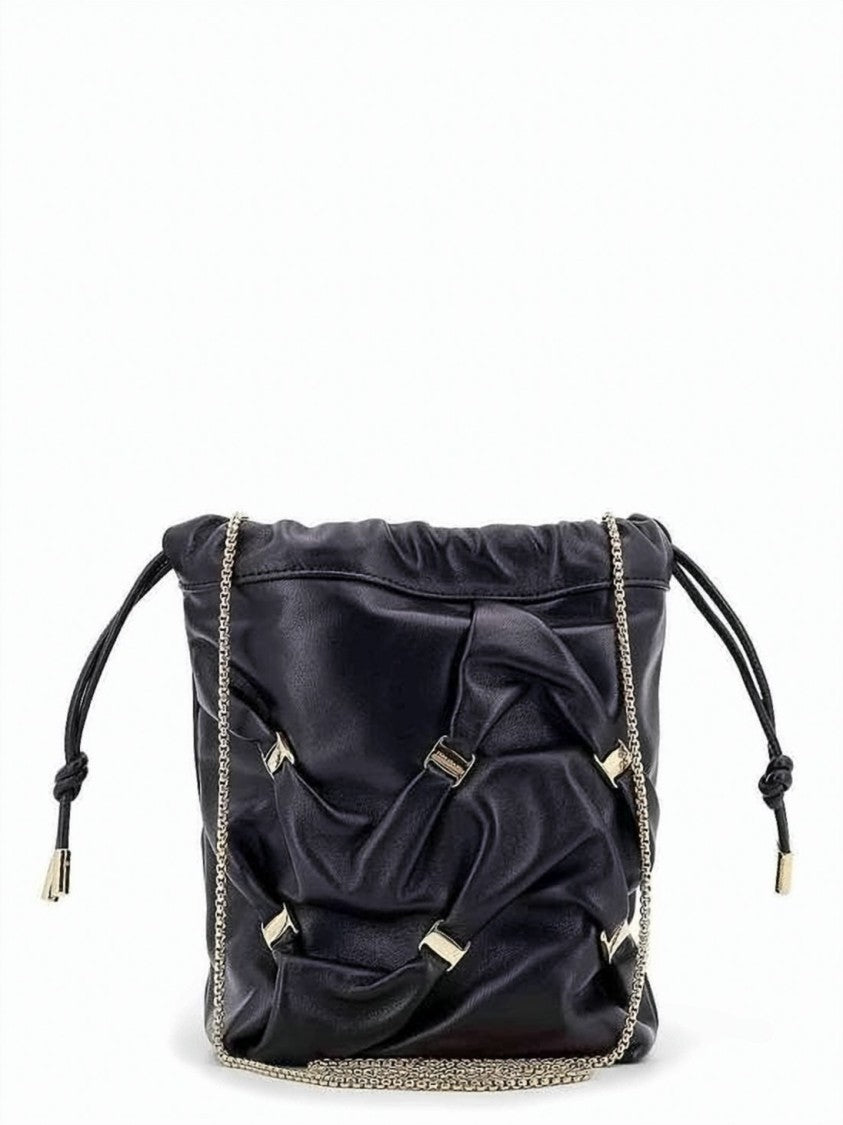 Salvatore Ferragamo Black Ruched Soft Lambskin Shoulder Bag