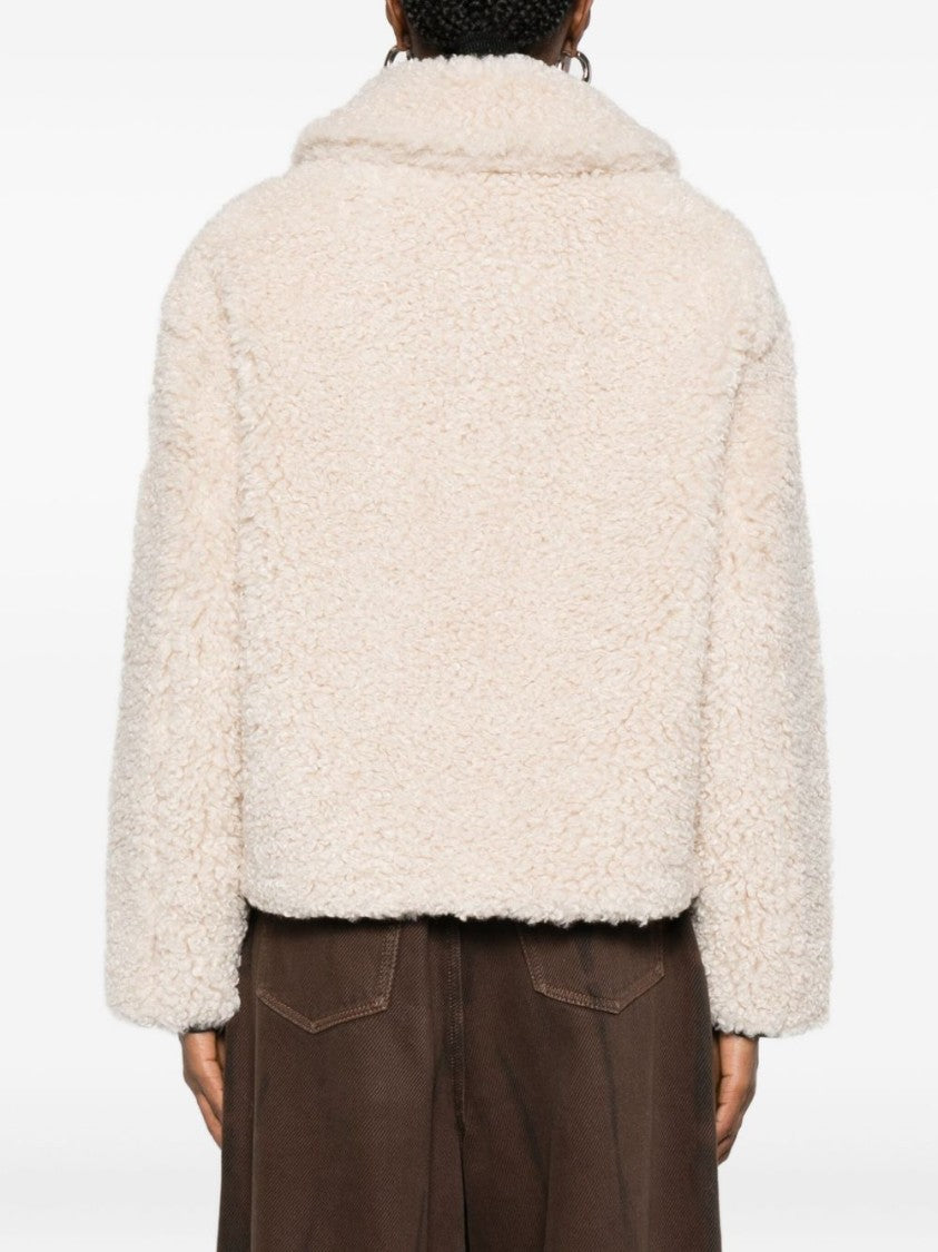 Save The Duck Cropped Beige Jacket With Plush Texture