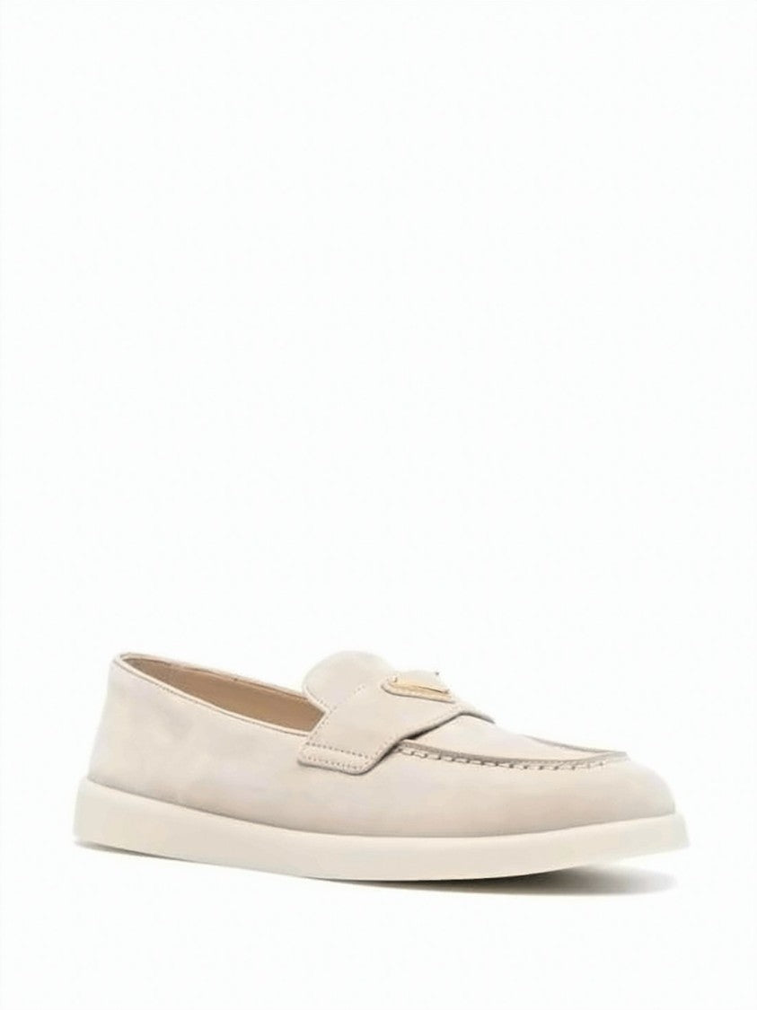 Prada Suede And Calf Leather Loafers With Triangular Detail