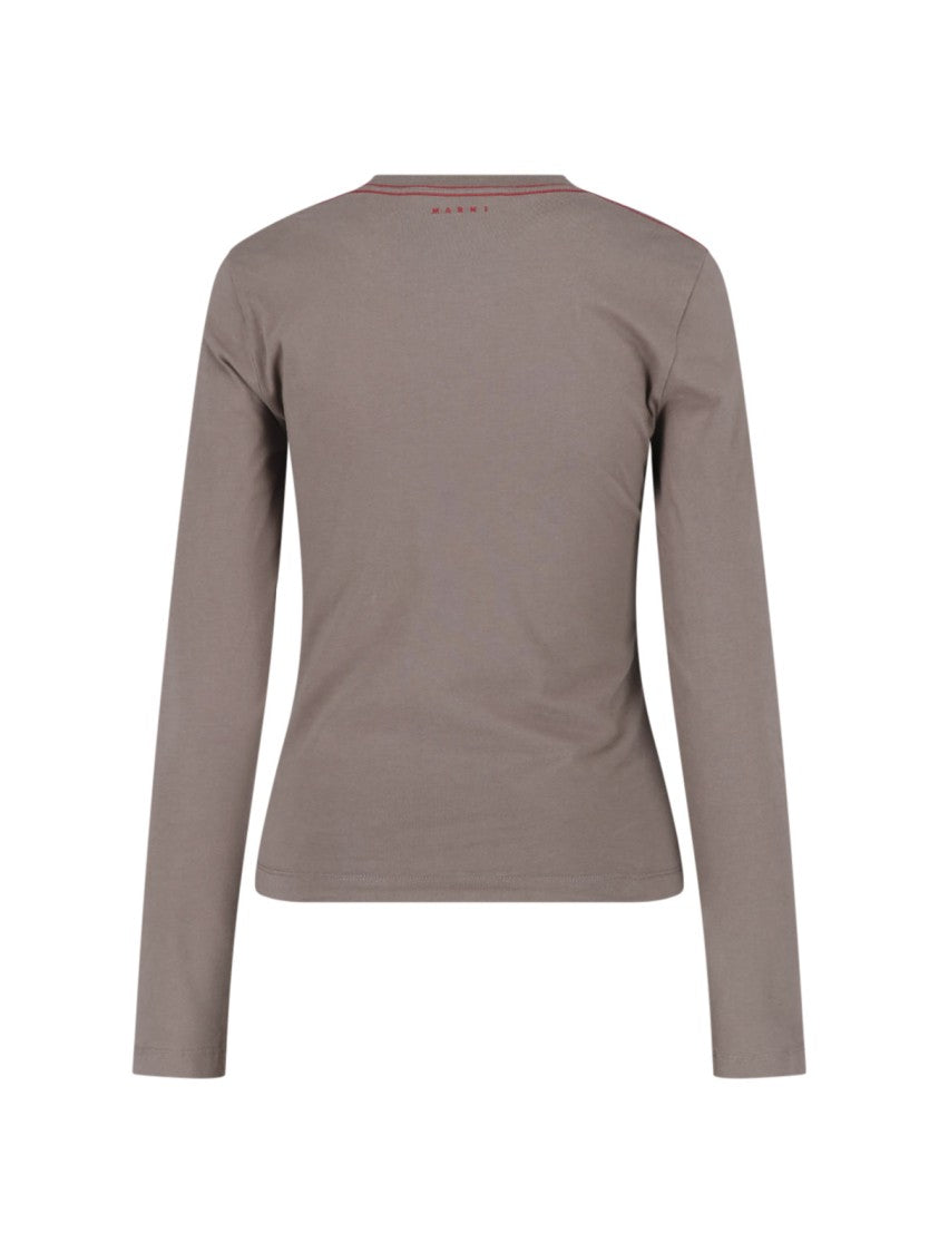 Marni Taupe Cotton Cutout Long-Sleeve T-Shirt