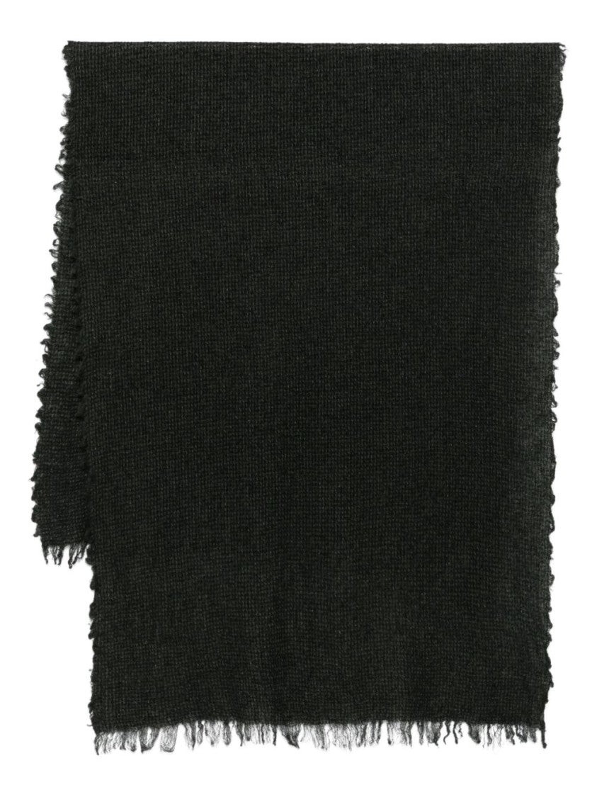 Faliero Sarti Textured Black Scarf With Fringed Edges