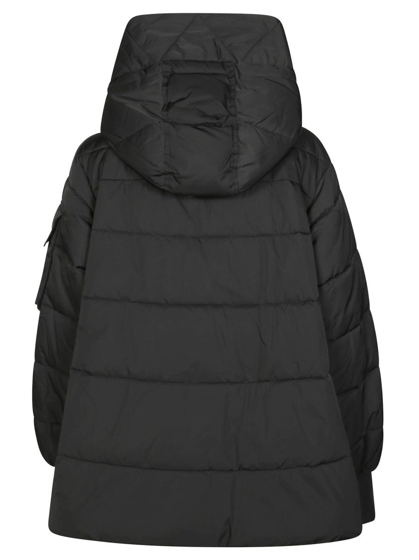 Pinko Matte-Finish Black Cape With Hood And Flowing Silhouette