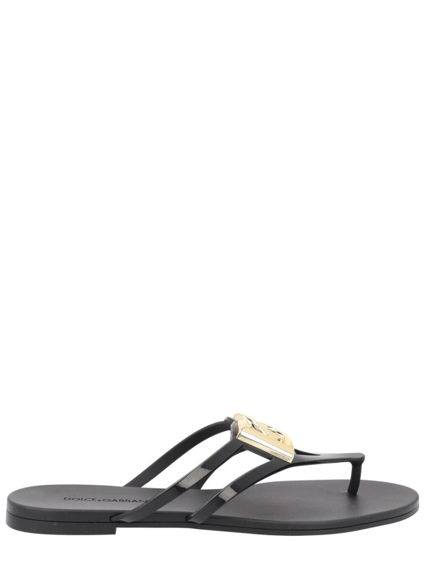 Dolce & Gabbana Gold Thong Thin Straps Tpu Sandals