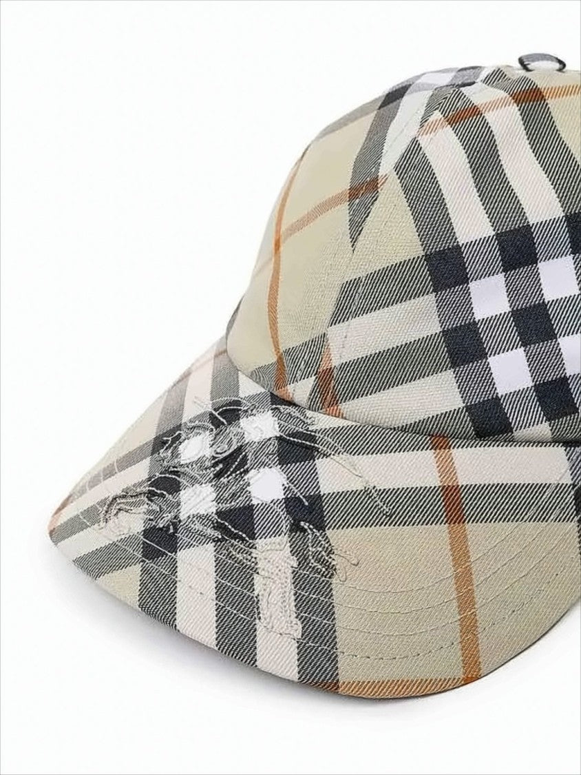 Burberry Beige Plaid Baseball Cap With Curved Brim