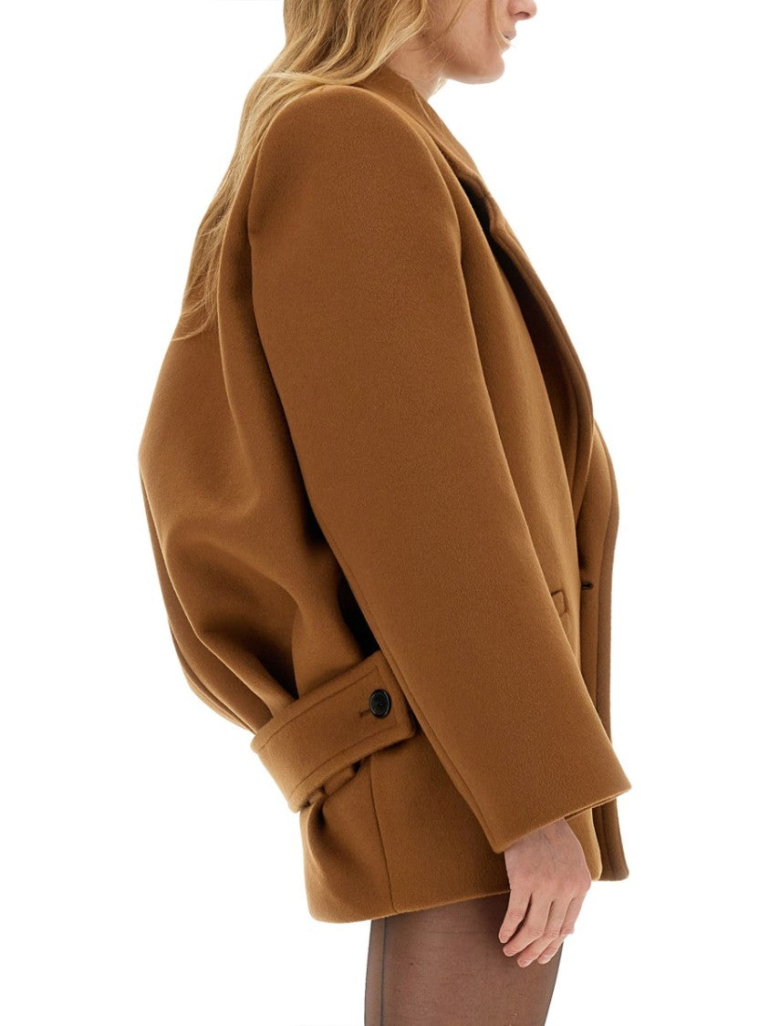 Saint Laurent Structured Short Wool Coat With Wide Lapels