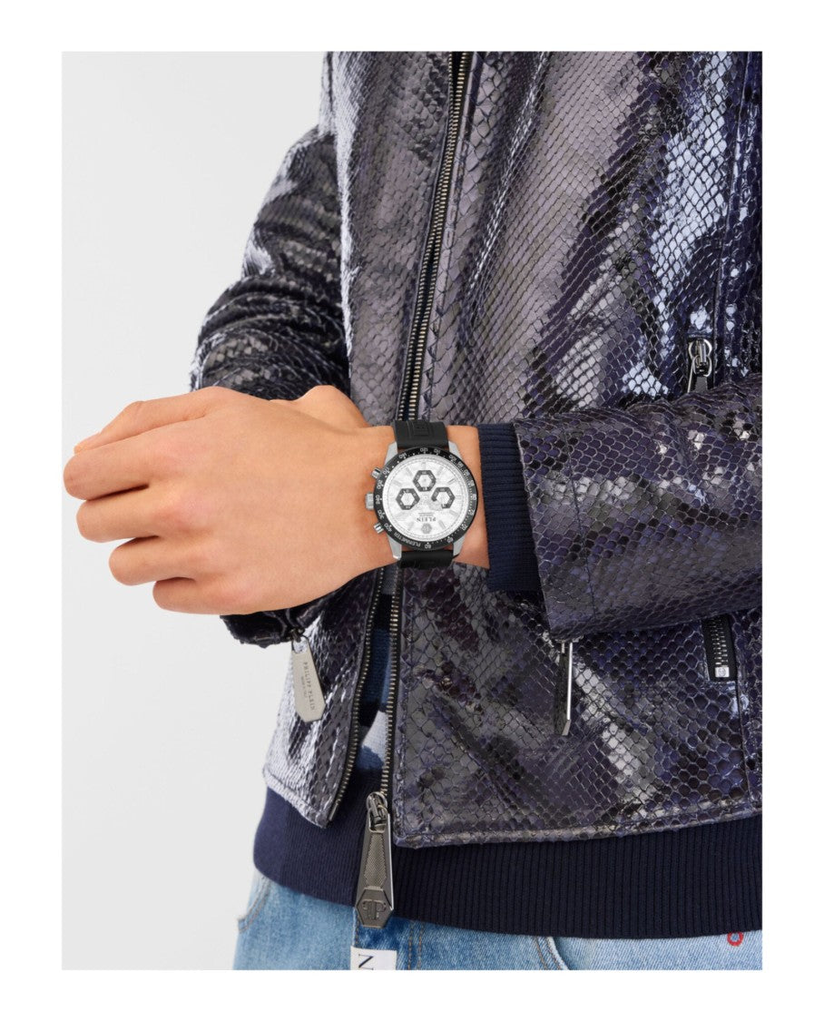 Philipp Plein Pleinmeter Chronograph Watch With Silver Guilloche Dial