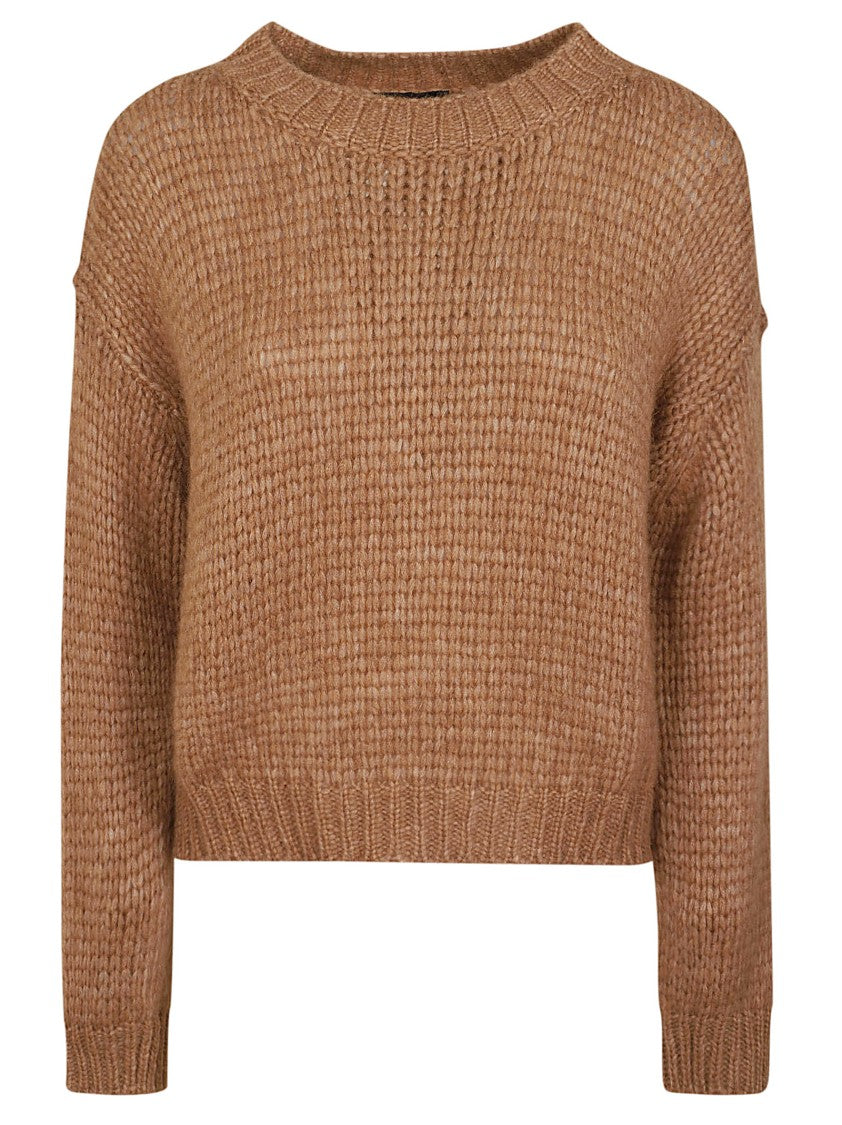 Roberto Collina Cropped Ribbed Knit Sweater With Classic Crew Neckline