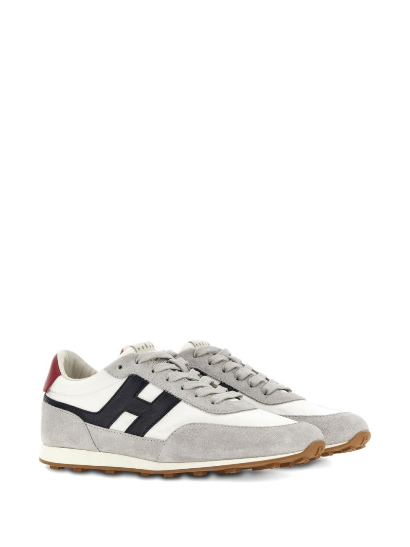 Hogan Light Grey Suede And Fabric Flat Shoes