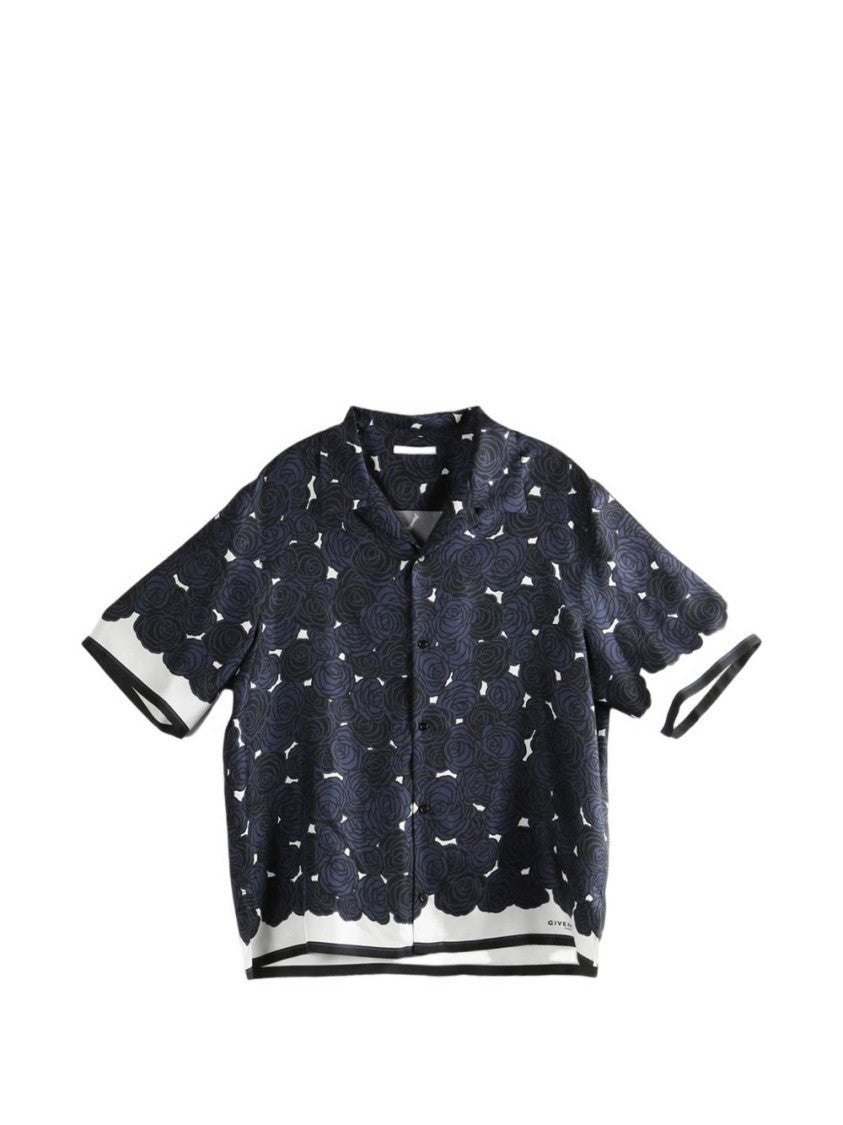 Givenchy Blue Floral Print Trim Detail Shirt