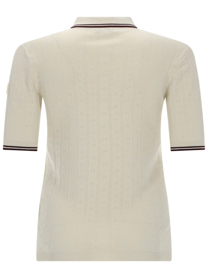 Moncler Textured Pattern Short-Sleeve Knit Polo Shirt