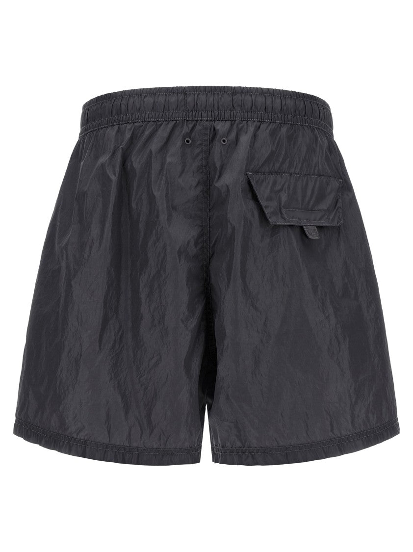 Stone Island Wrinkled Double Color Swim Shorts With Logo Print And Drawstring Waistband