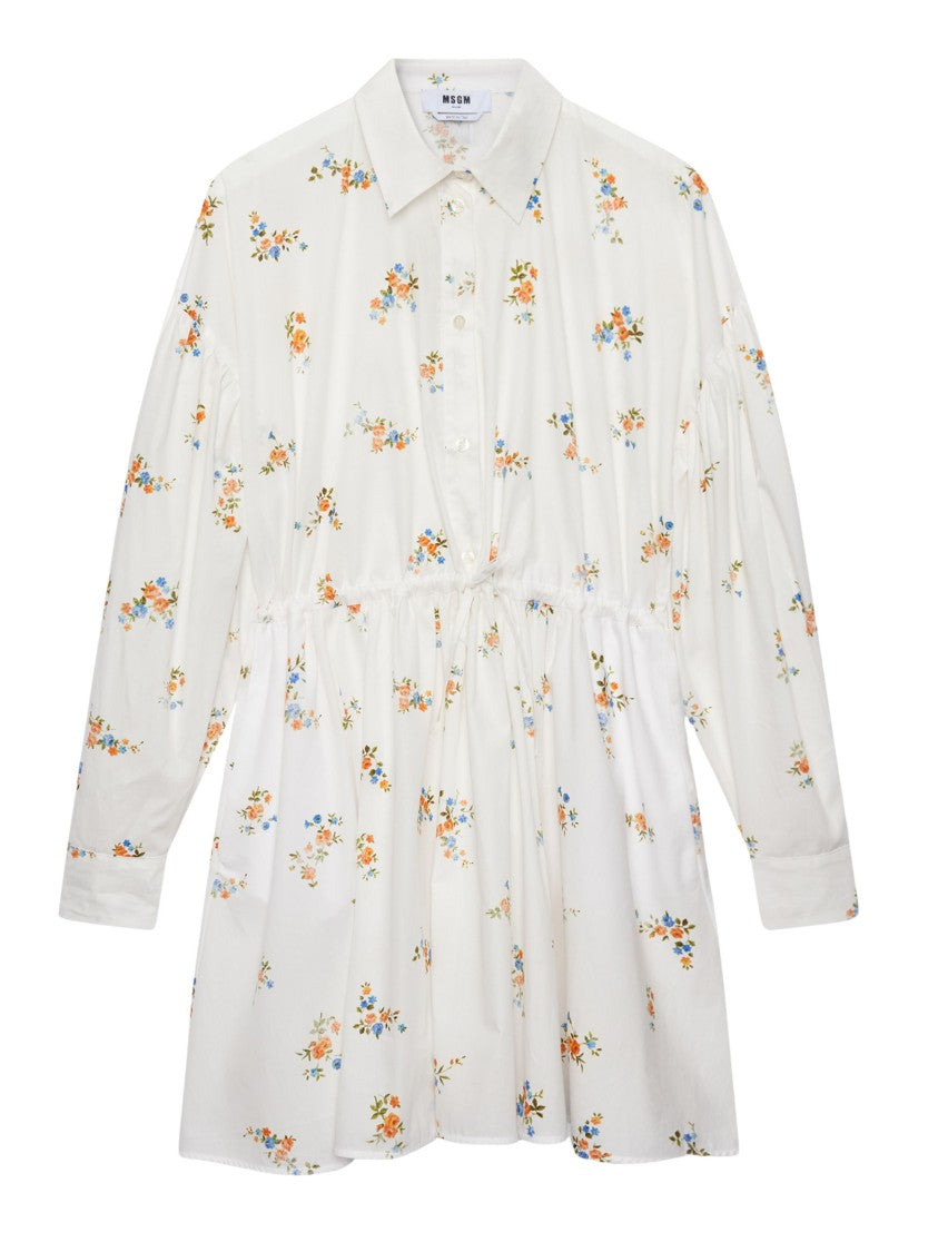 Msgm Floral Print Gathered Mini Dress