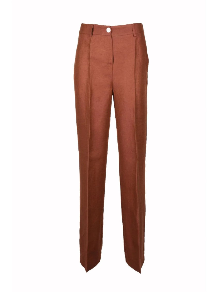 Nenette Tlj Brown Straight-Leg Linen-Viscose Pants