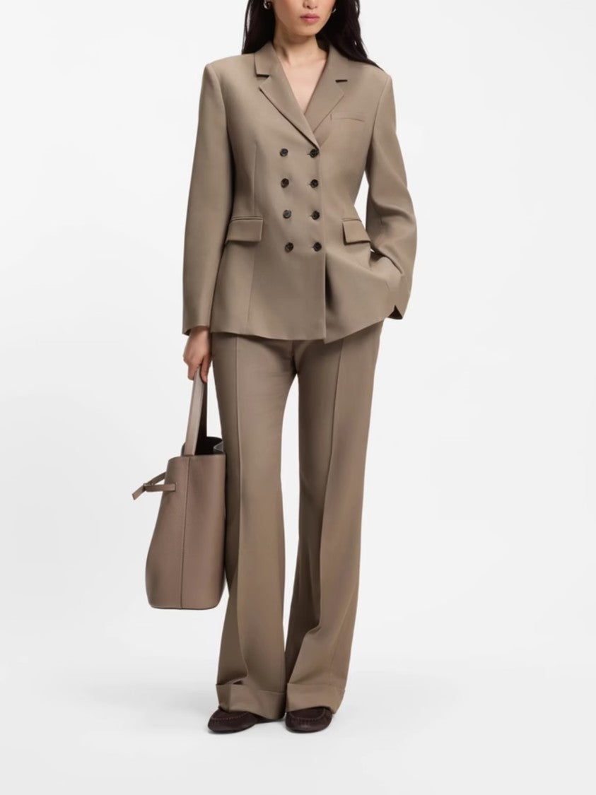 Boss Structured Brown Double-Breasted Blazer With Notched Lapel