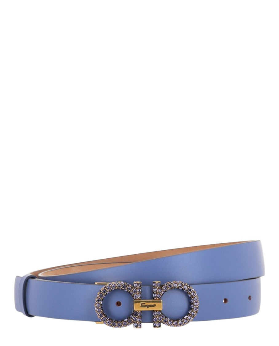 Ferragamo Crystal-Embellished Gancini Leather Belt