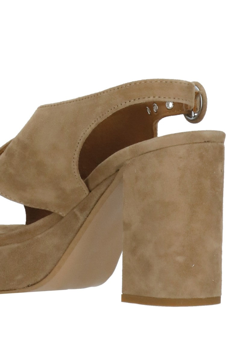 Juilie Dee Beige Crossed Bands Suede Sandals