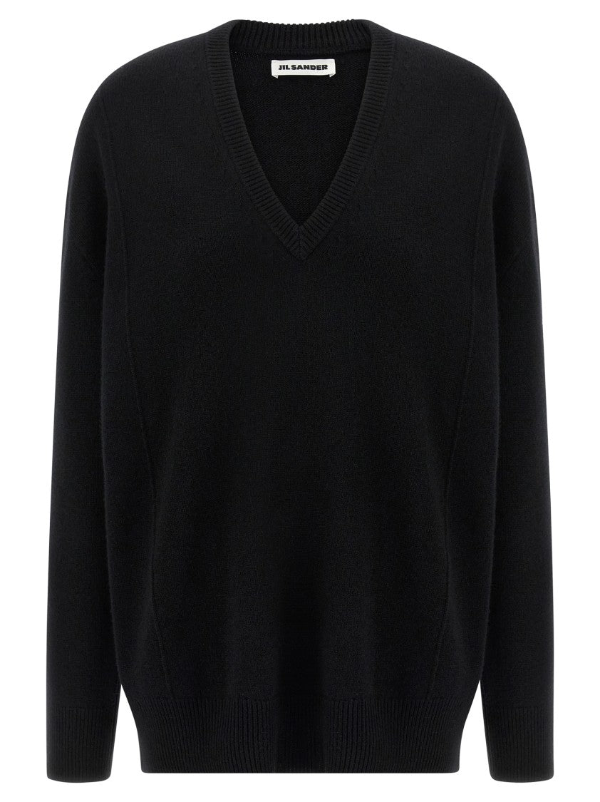 Jil Sander Wool And Cashmere Sweater With V-Neck And Cuffed Sleeves
