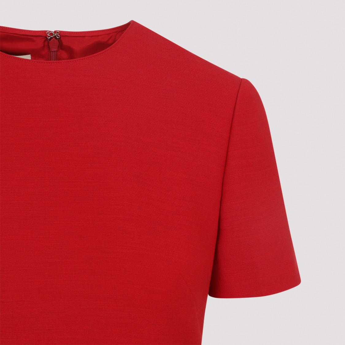 Valentino Vibrant Red Wool-Silk Blend Mini Dress With Metallic Embellishments