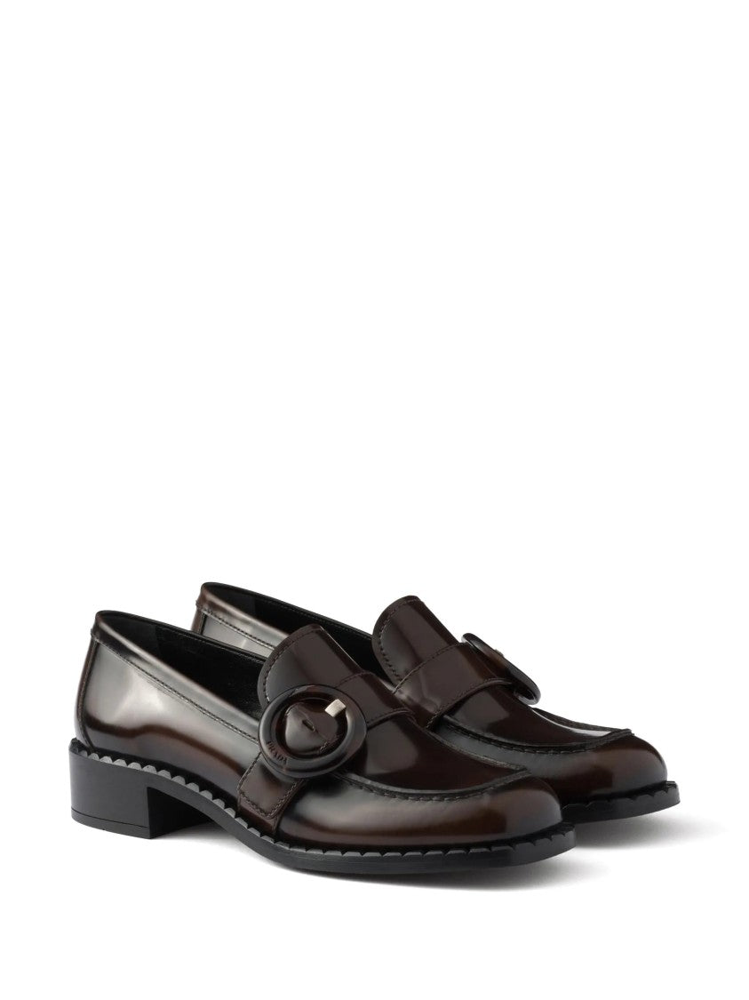 Prada Smoky Brushed Polished Leather Loafers