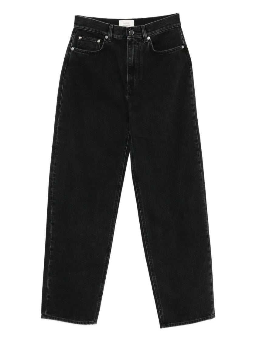 Loulou Studio Washed Grey Jeans With Five-Pocket Styling And Raw Hem