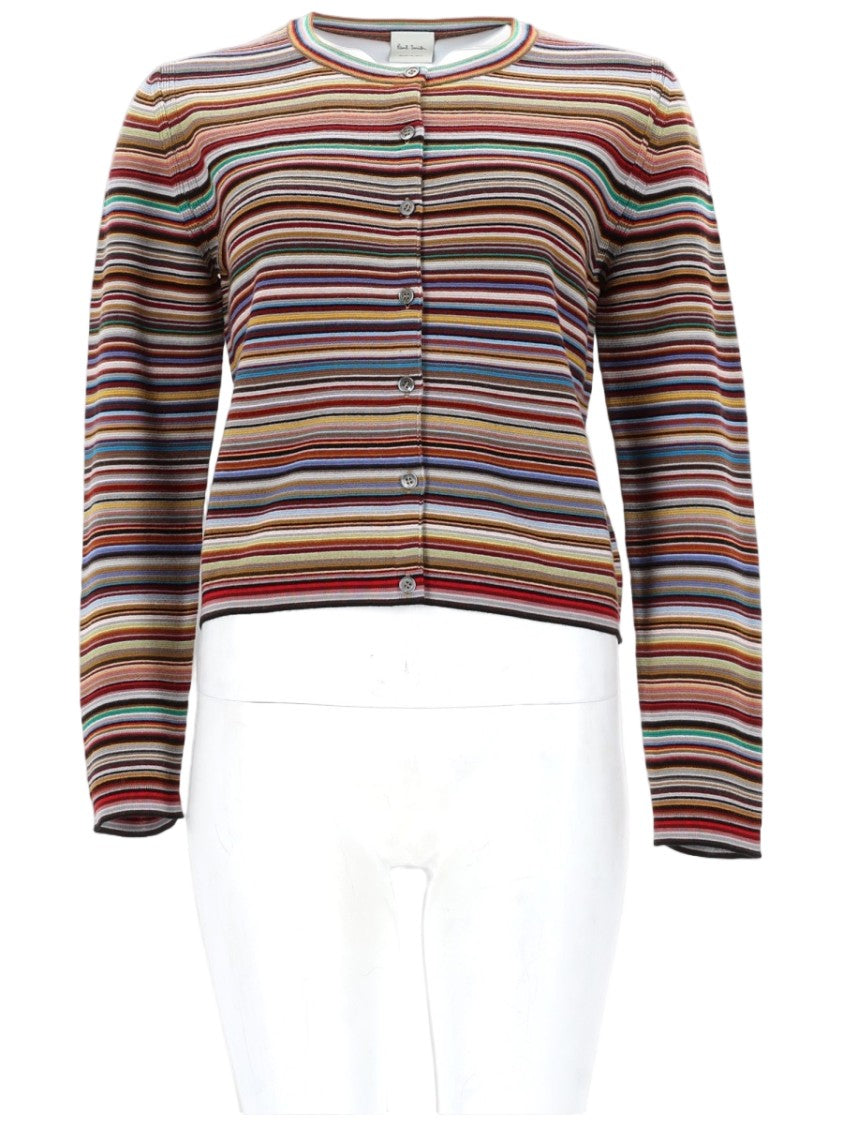 Paul Smith Fitted Cardigan In Vibrant Horizontal Stripe Pattern