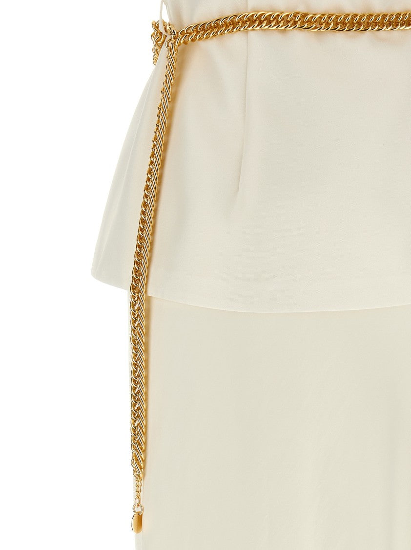 Self-Portrait Cream Taffeta Chain Belt Maxi' Dress
