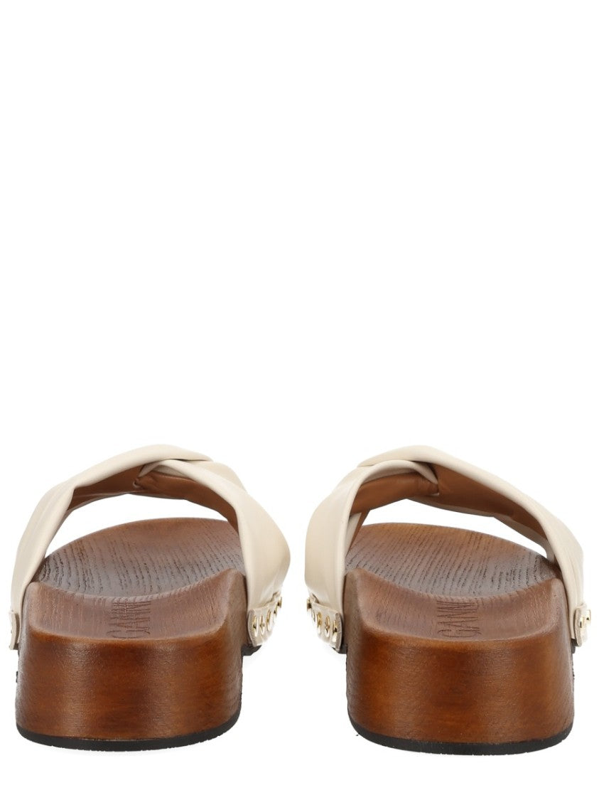 Ganni Tia Fairy Twisted Strap Wood Mules