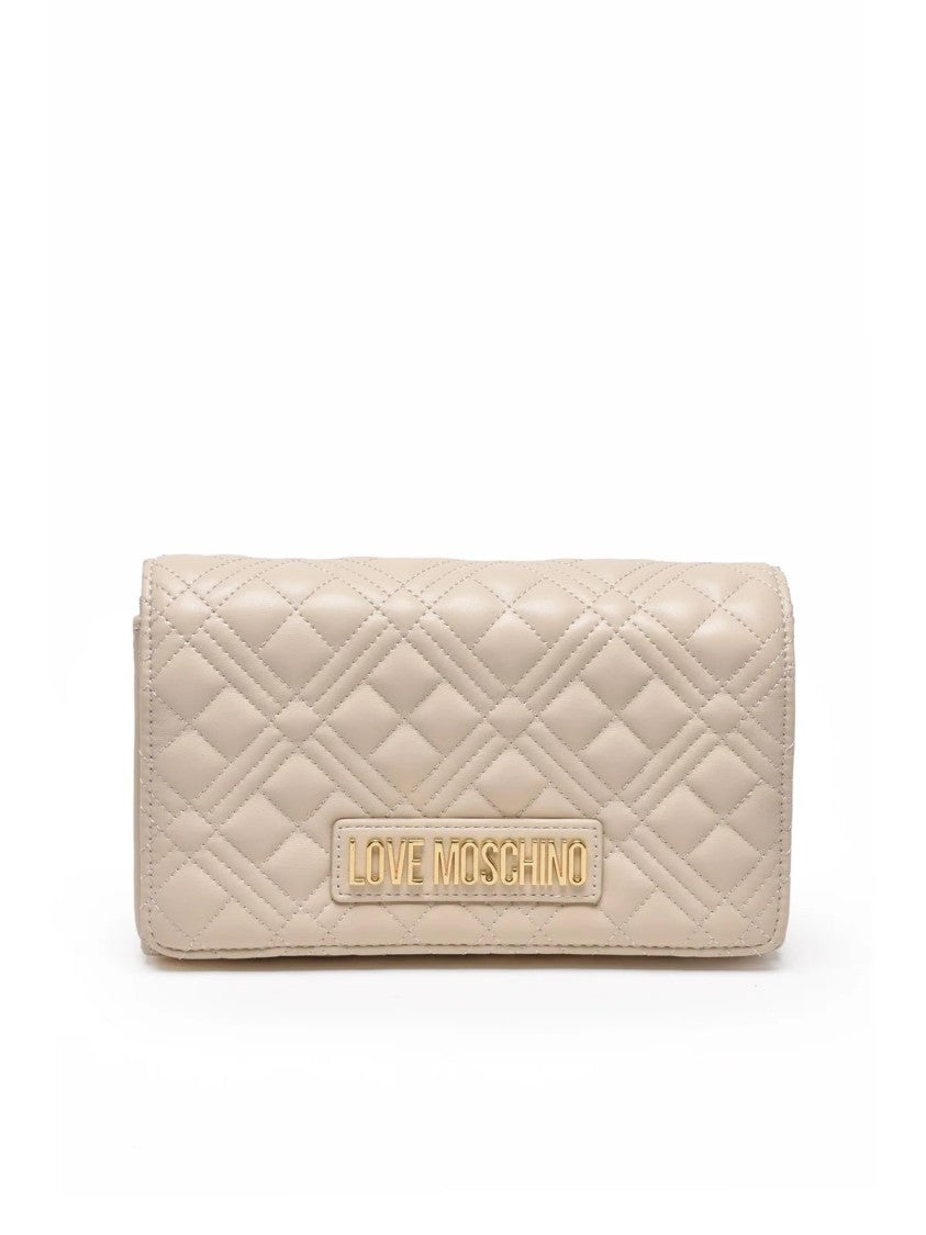 Love Moschino White Quilted Clip Closure Polyurethane Shoulder Bag