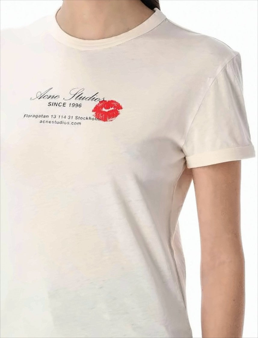 Acne Studios Slim Fit Cotton T-Shirt With Iconic Lip Graphic