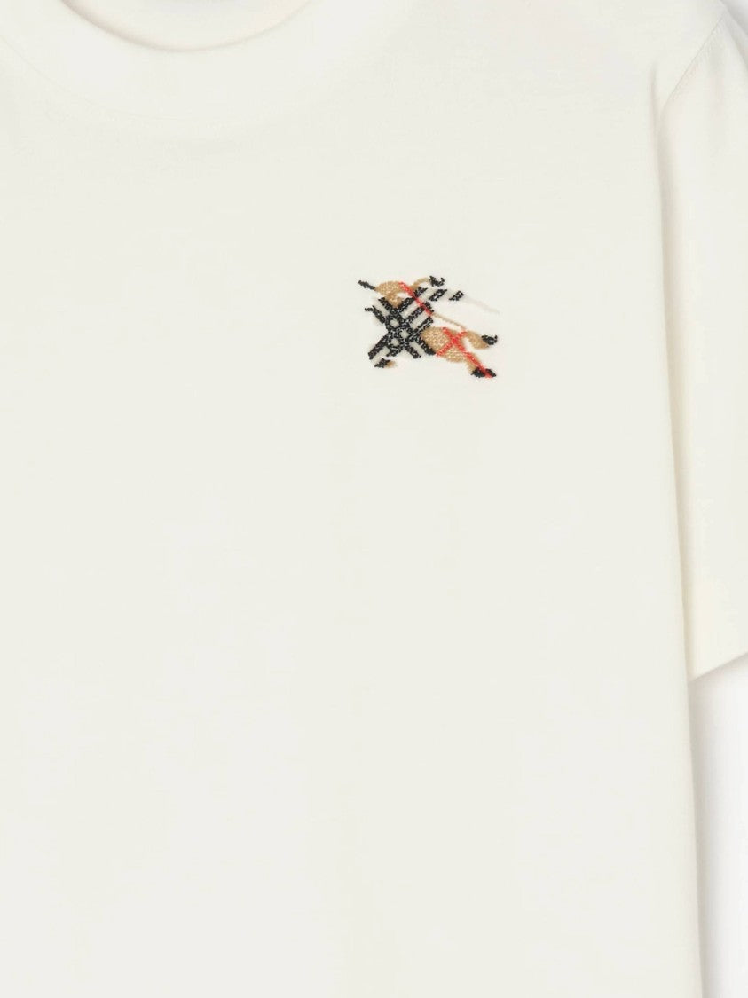 Burberry White Short-Sleeved T-Shirt With Embroidered Logo Detail